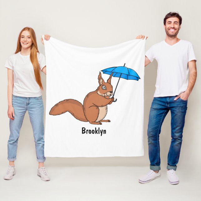 Cute red squirrel with umbrella cartoon fleece blanket (In Situ)