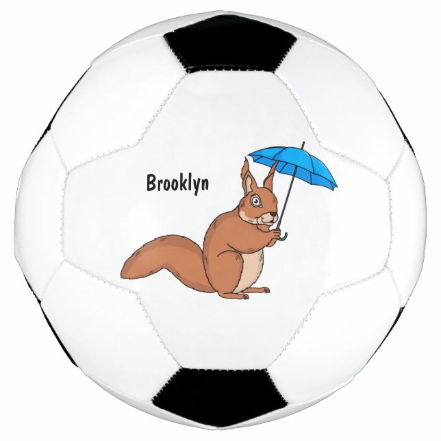 Cute red squirrel with umbrella cartoon football (Front)