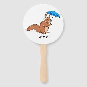 Cute red squirrel with umbrella cartoon hand fan