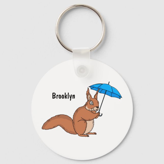 Cute red squirrel with umbrella cartoon key ring (Front)