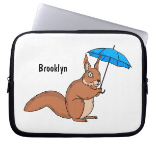 Cute red squirrel with umbrella cartoon laptop sleeve
