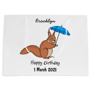 Cute red squirrel with umbrella cartoon large gift bag