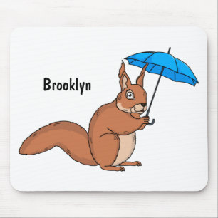 Cute red squirrel with umbrella cartoon mouse mat
