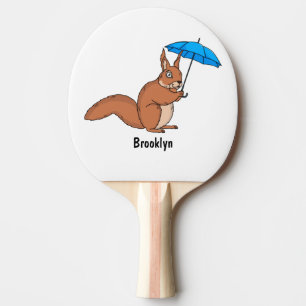 Cute red squirrel with umbrella cartoon ping pong paddle