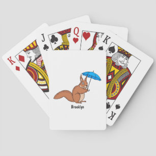 Cute red squirrel with umbrella cartoon playing cards
