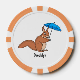 Cute red squirrel with umbrella cartoon poker chips