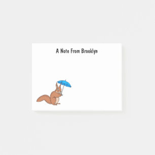 Cute red squirrel with umbrella cartoon  post-it notes
