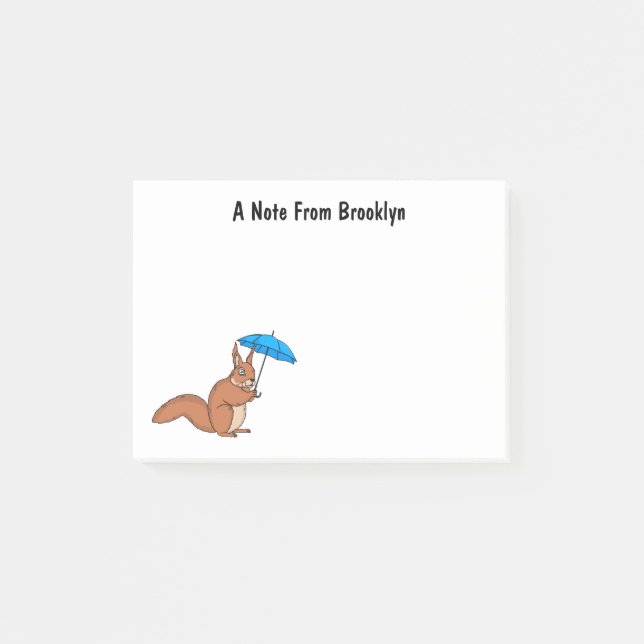Cute red squirrel with umbrella cartoon  post-it notes (Front)