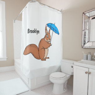 Cute red squirrel with umbrella cartoon shower curtain