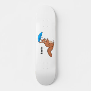 Cute red squirrel with umbrella cartoon  skateboard