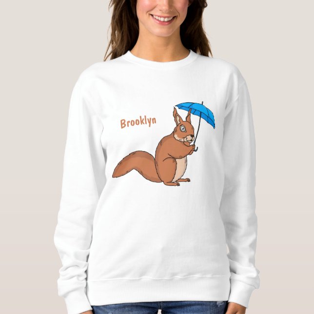 Cute red squirrel with umbrella cartoon sweatshirt (Front)