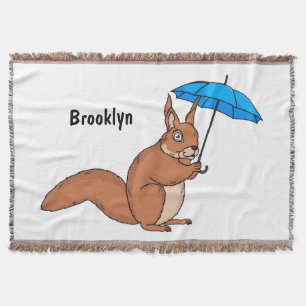 Cute red squirrel with umbrella cartoon throw blanket