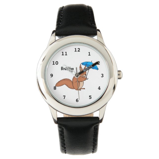 Cute red squirrel with umbrella cartoon watch (Front)