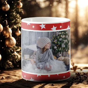 Cute Red Star Pattern Photo Christmas Coffee Mug
