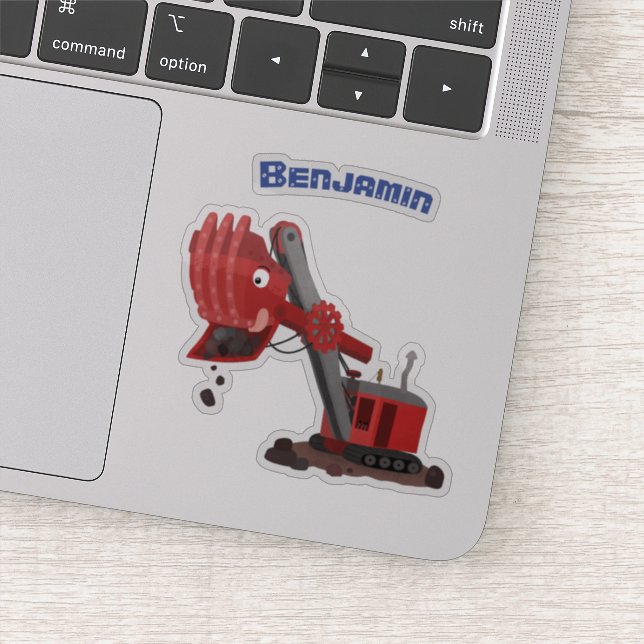 Cute red steam shovel digger cartoon illustration (Detail)