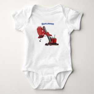Cute red steam shovel digger cartoon illustration baby bodysuit