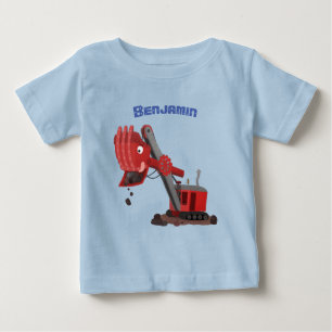 Cute red steam shovel digger cartoon illustration baby T-Shirt