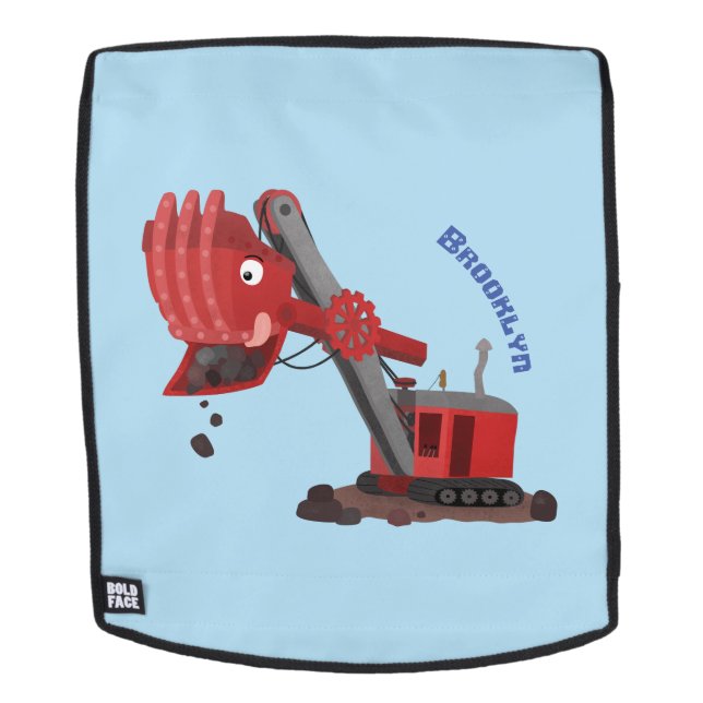 Cute red steam shovel digger cartoon illustration backpack (Removable Face)