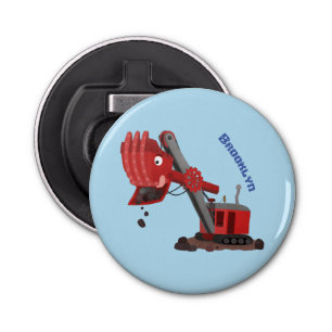 Cute red steam shovel digger cartoon illustration bottle opener