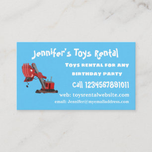 Cute red steam shovel digger cartoon illustration business card