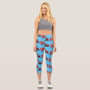 Cute red steam shovel digger cartoon illustration capri leggings