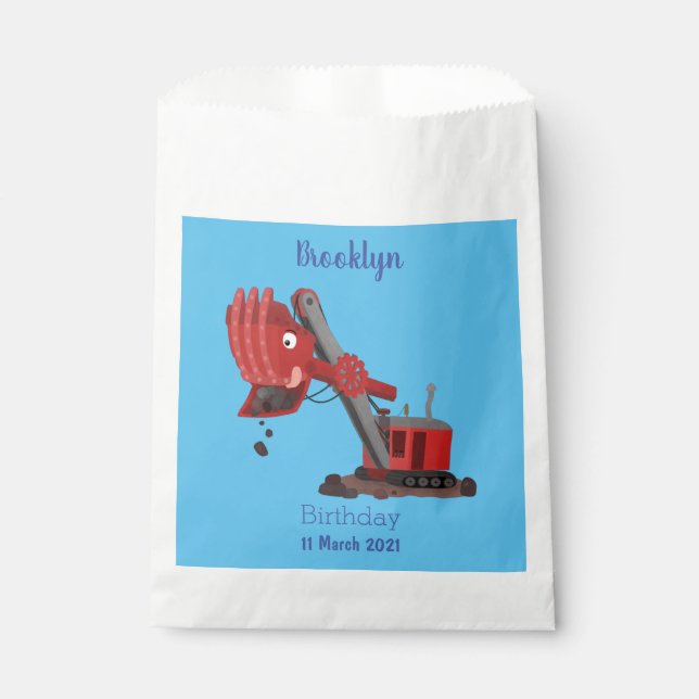 Cute red steam shovel digger cartoon illustration favour bags (Front)