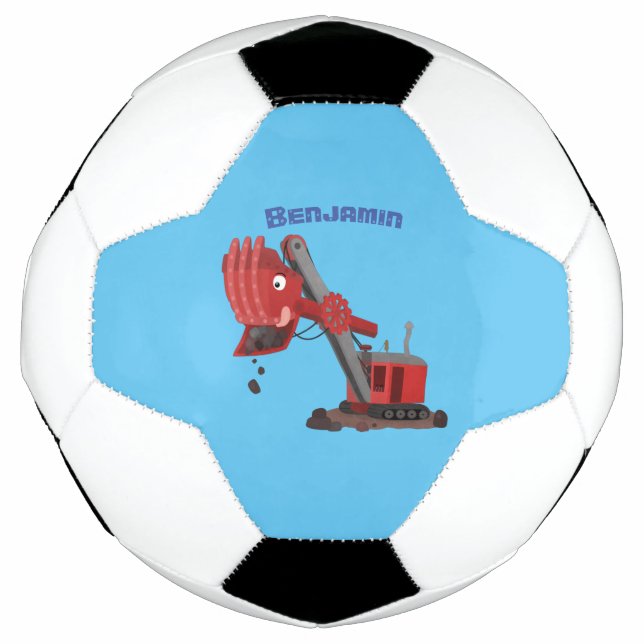 Cute red steam shovel digger cartoon illustration football (Front)