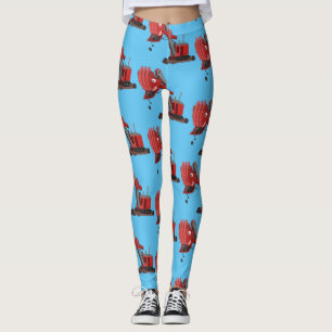 Cute red steam shovel digger cartoon illustration leggings