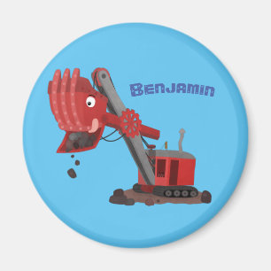 Cute red steam shovel digger cartoon illustration magnet