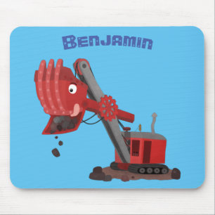 Cute red steam shovel digger cartoon illustration mouse mat