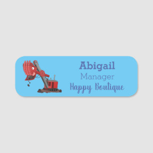 Cute red steam shovel digger cartoon illustration name tag