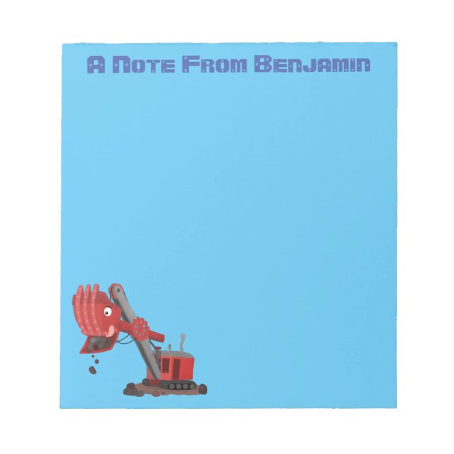 Cute red steam shovel digger cartoon illustration notepad (Front)
