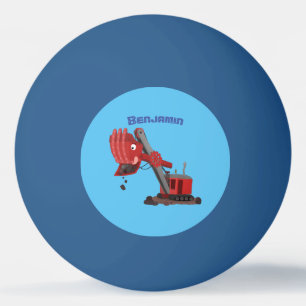 Cute red steam shovel digger cartoon illustration ping pong ball