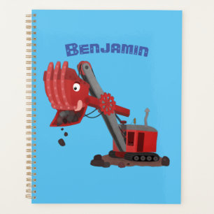 Cute red steam shovel digger cartoon illustration planner