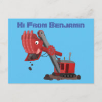 Cute red steam shovel digger cartoon illustration