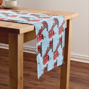 Cute red steam shovel digger cartoon illustration short table runner