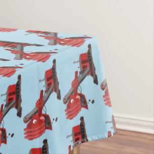 Cute red steam shovel digger cartoon illustration tablecloth