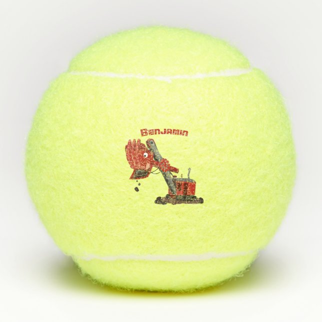 Cute red steam shovel digger cartoon illustration tennis balls (Front)