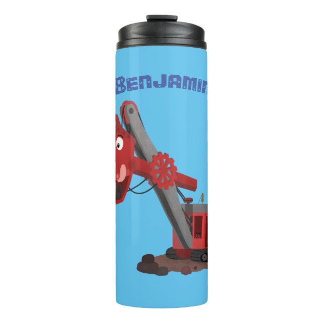 Cute red steam shovel digger cartoon illustration thermal tumbler (Front)