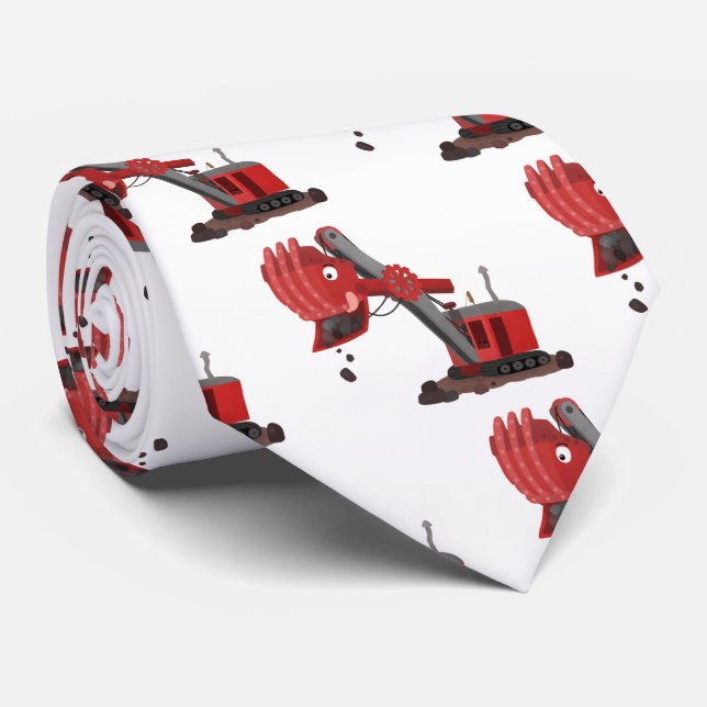 Cute red steam shovel digger cartoon illustration tie (Rolled)