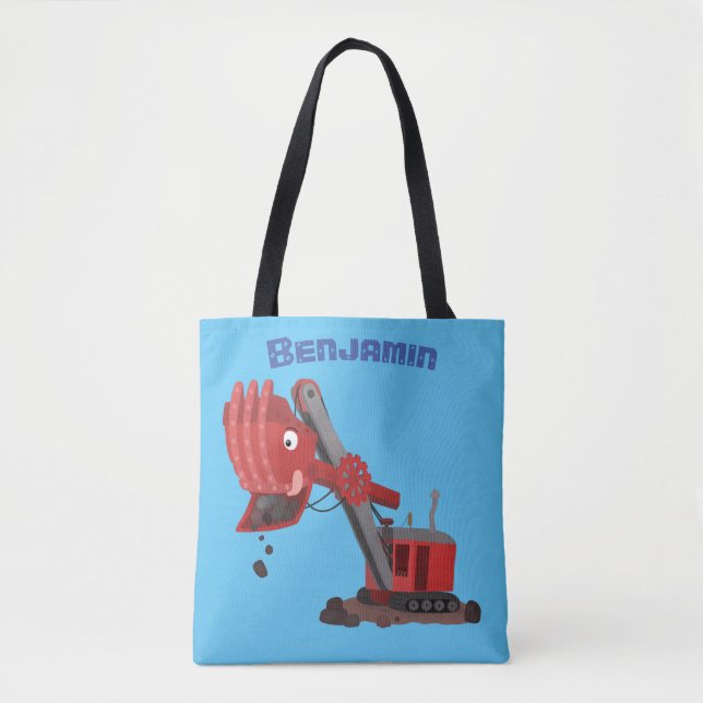 Cute red steam shovel digger cartoon illustration tote bag (Front)