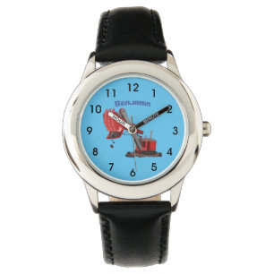 Cute red steam shovel digger cartoon illustration watch