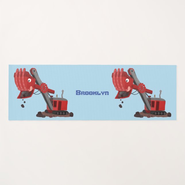 Cute red steam shovel digger cartoon illustration yoga mat (Front (Horizontal))