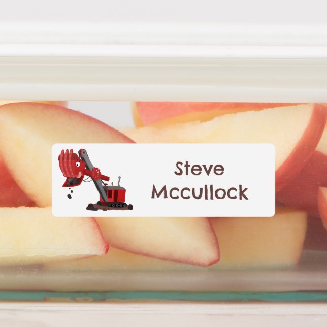 Cute red steam shovel digger cartoon personalised (Affixed)