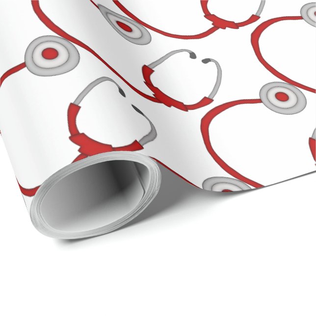 Cute Red Stethoscope-Nurse Wrapping Paper (Roll Corner)