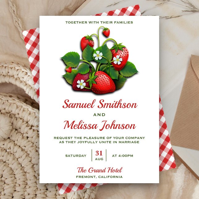 Cute Red Strawberries Bouquet Wedding Invitation (Creator Uploaded)