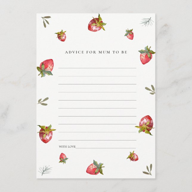 Cute Red Strawberry Advice for Mum Baby Shower Enclosure Card (Front)