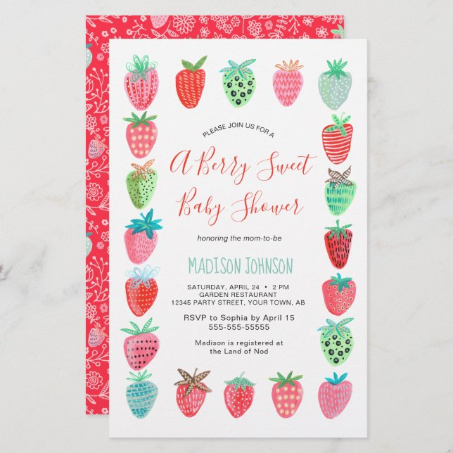 Cute Red Strawberry baby shower budget invitation (Front/Back)
