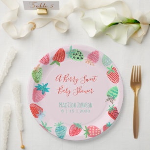 Cute Red Strawberry berry sweet Baby Shower Square Paper Plate