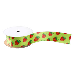 Cute red strawberry fruit pattern gift ribbon roll satin ribbon